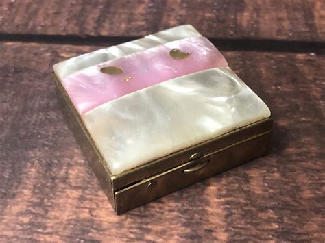 handcrafted metal brass pill box mother of pearl|Vintage Mother Of Pearl Pill Box .